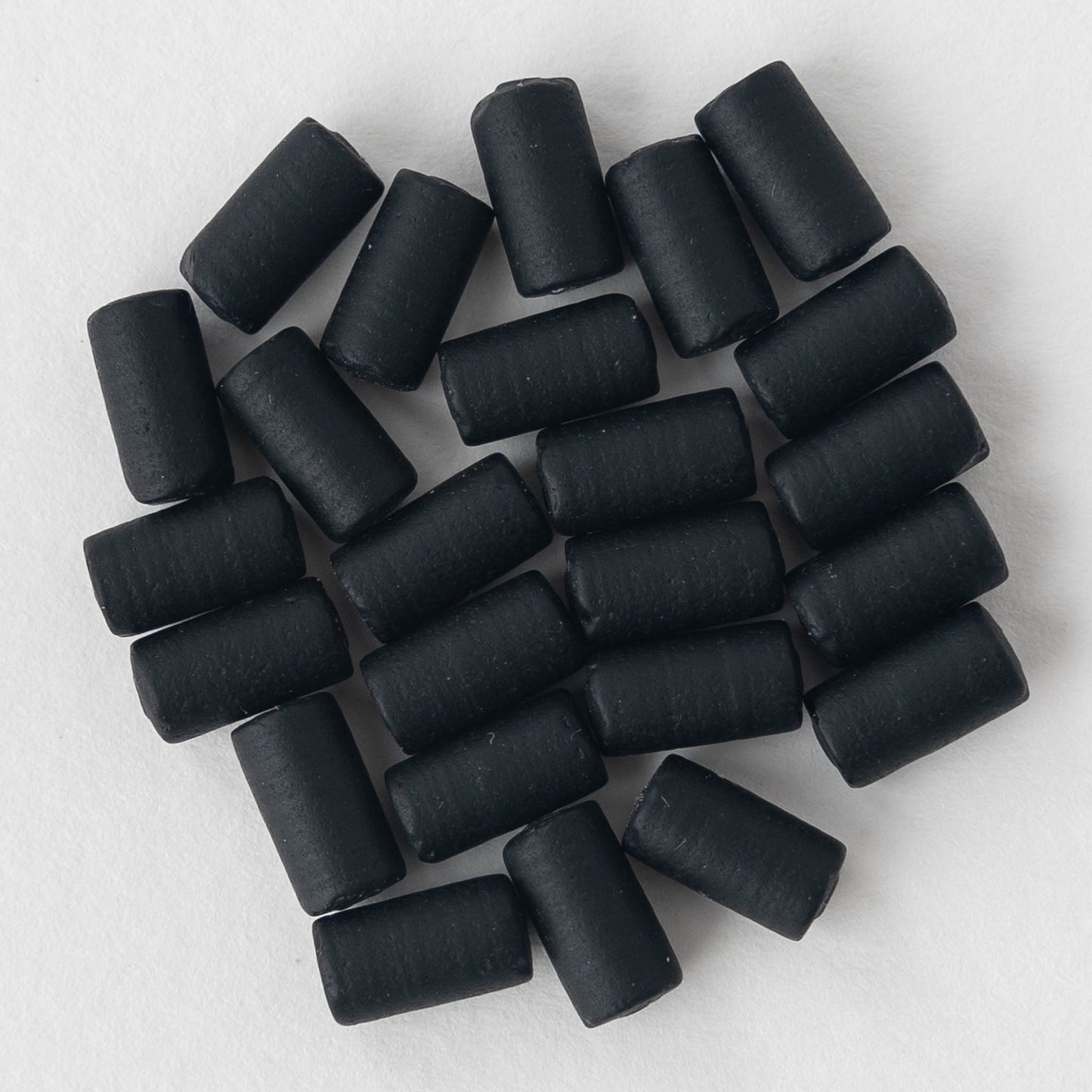 4x9mm Frosted Glass Tube Beads - Black - 46 Beads