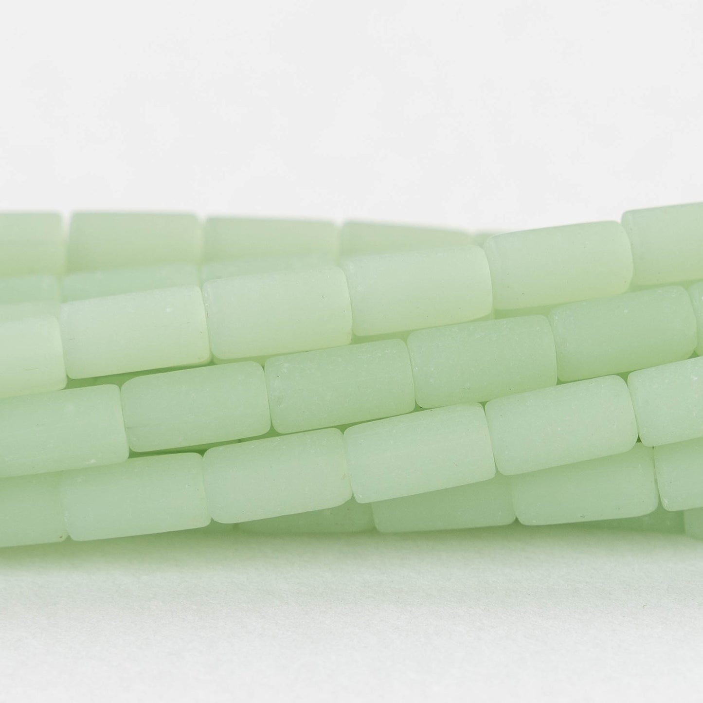 4x9mm Frosted Glass Tube Beads - Lt. Green - 48 Beads