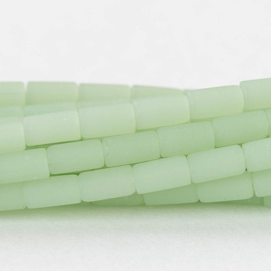 4x9mm Frosted Glass Tube Beads - Lt. Green - 48 Beads