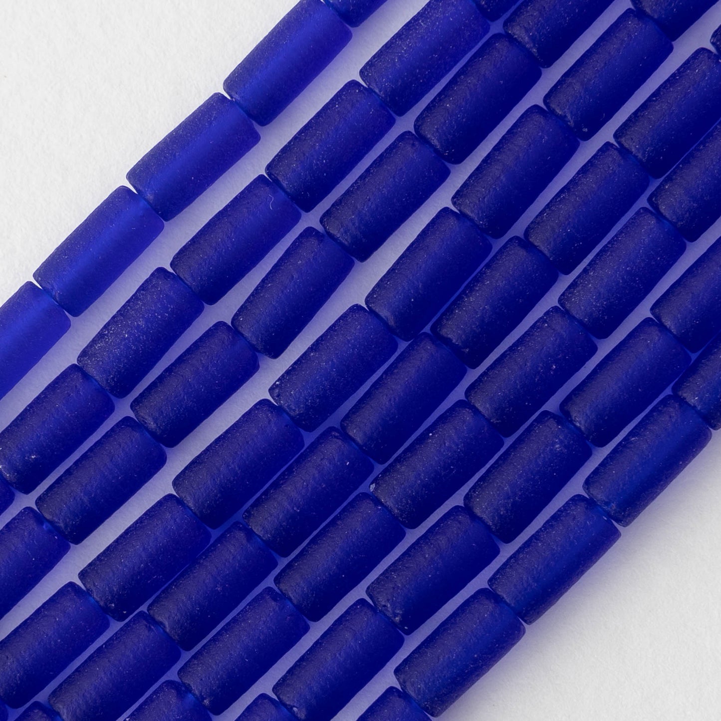 4x9mm Frosted Glass Tube Beads - Cobalt Blue - 48 Beads