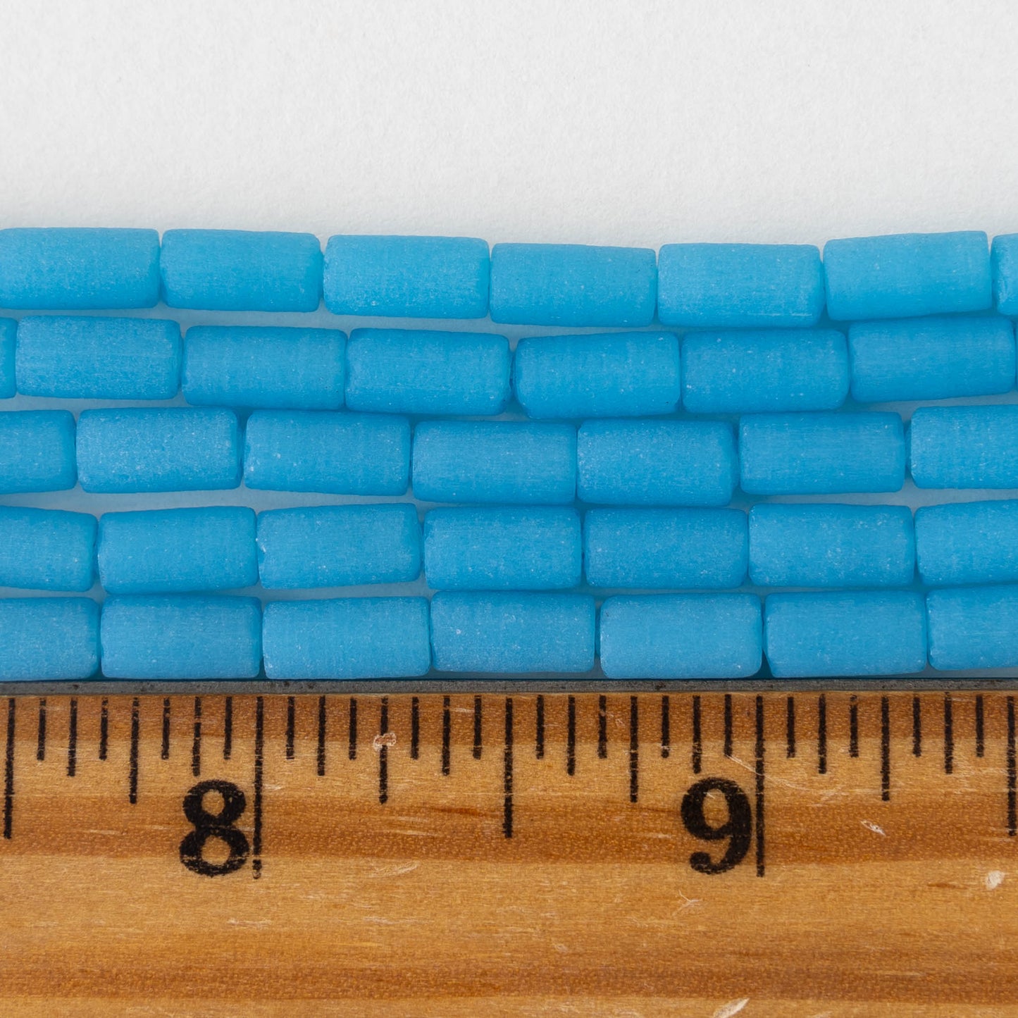 4x9mm Frosted Glass Tube Beads - Opaque Blue - 48 tubes