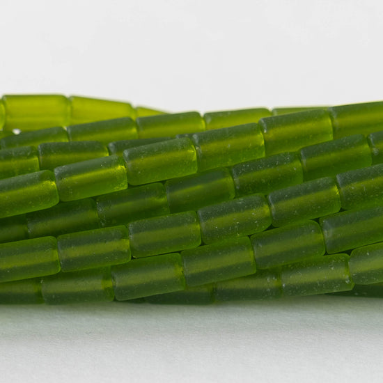 4x9mm Frosted Glass Tube Beads - Lime Green - 46 tubes