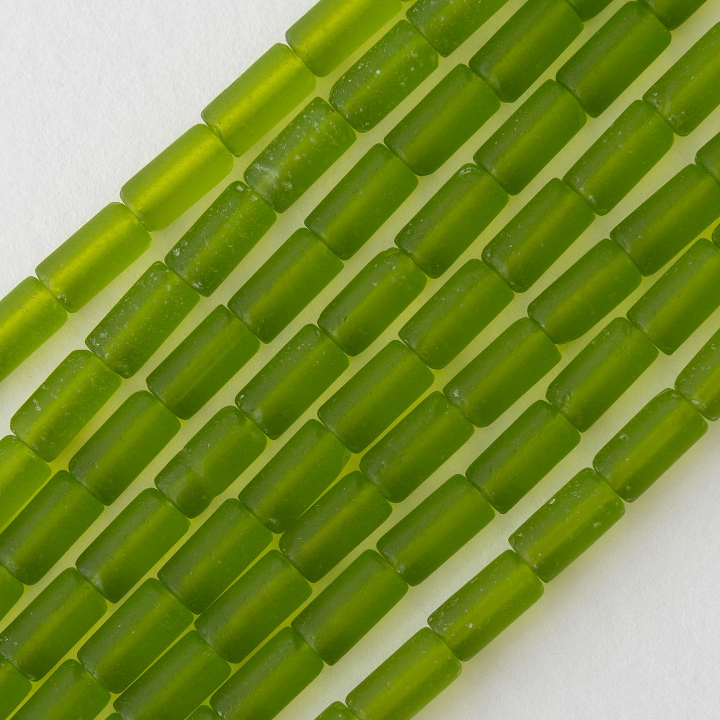 4x9mm Frosted Glass Tube Beads - Lime Green - 46 tubes