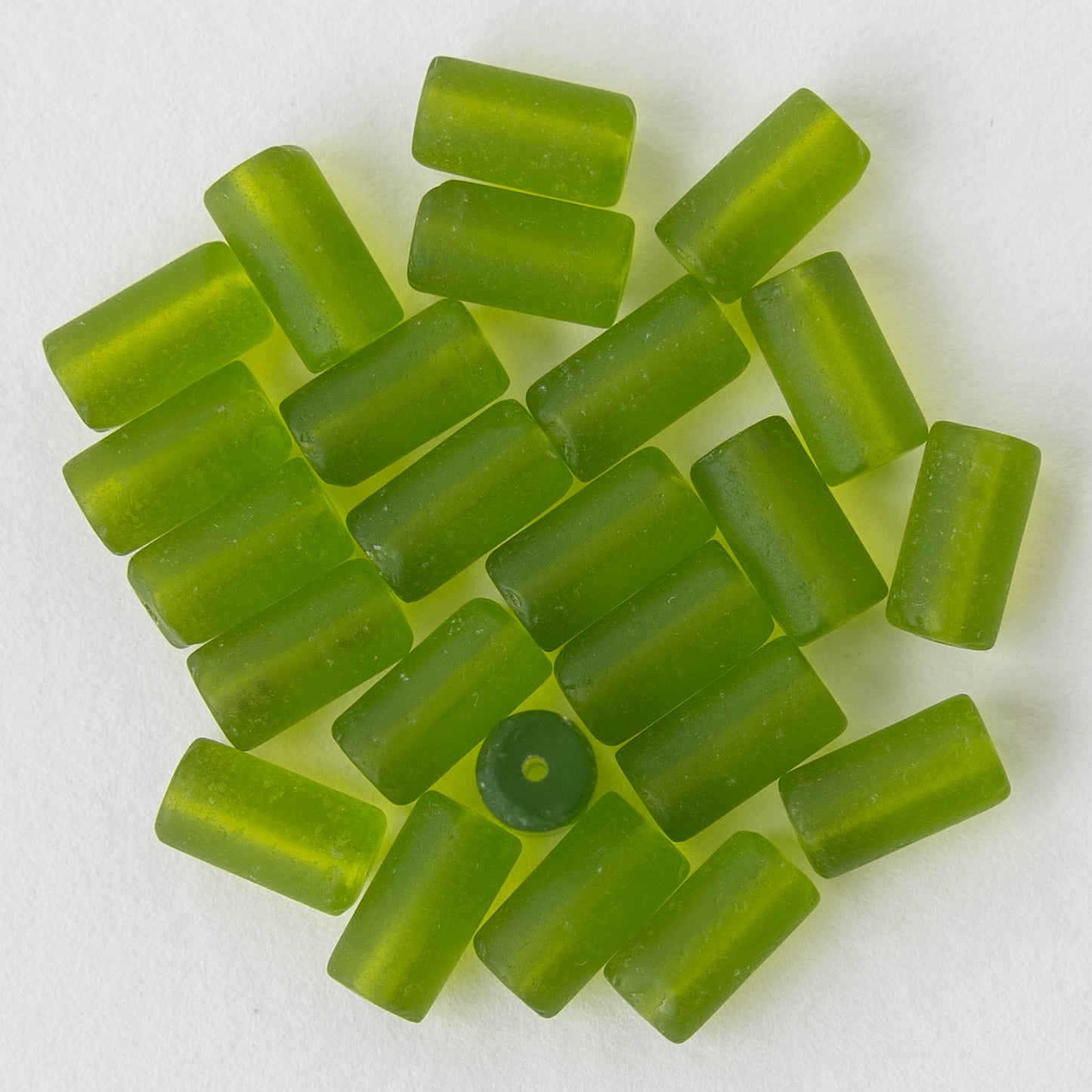 4x9mm Frosted Glass Tube Beads - Lime Green - 46 tubes
