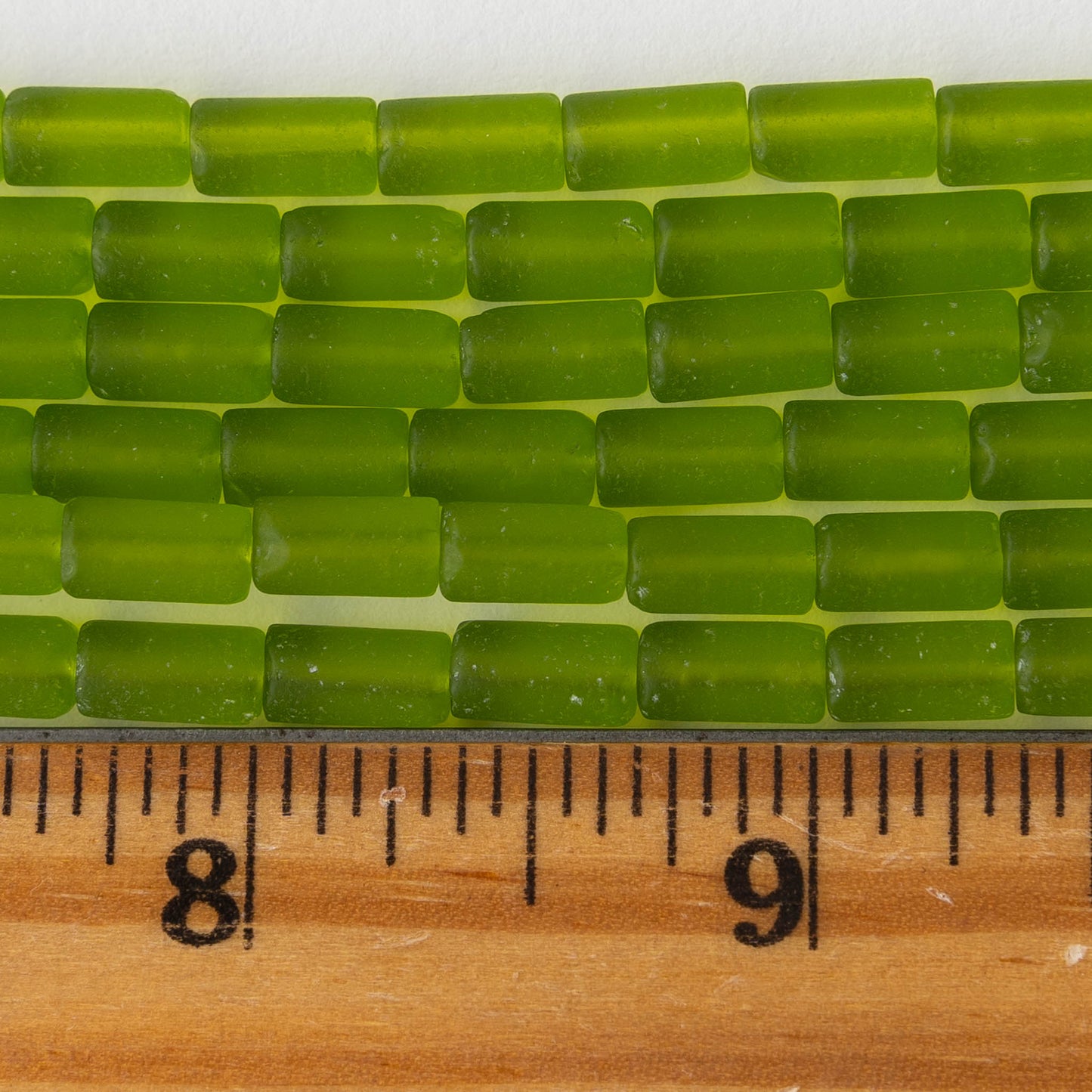 4x9mm Frosted Glass Tube Beads - Lime Green - 46 tubes