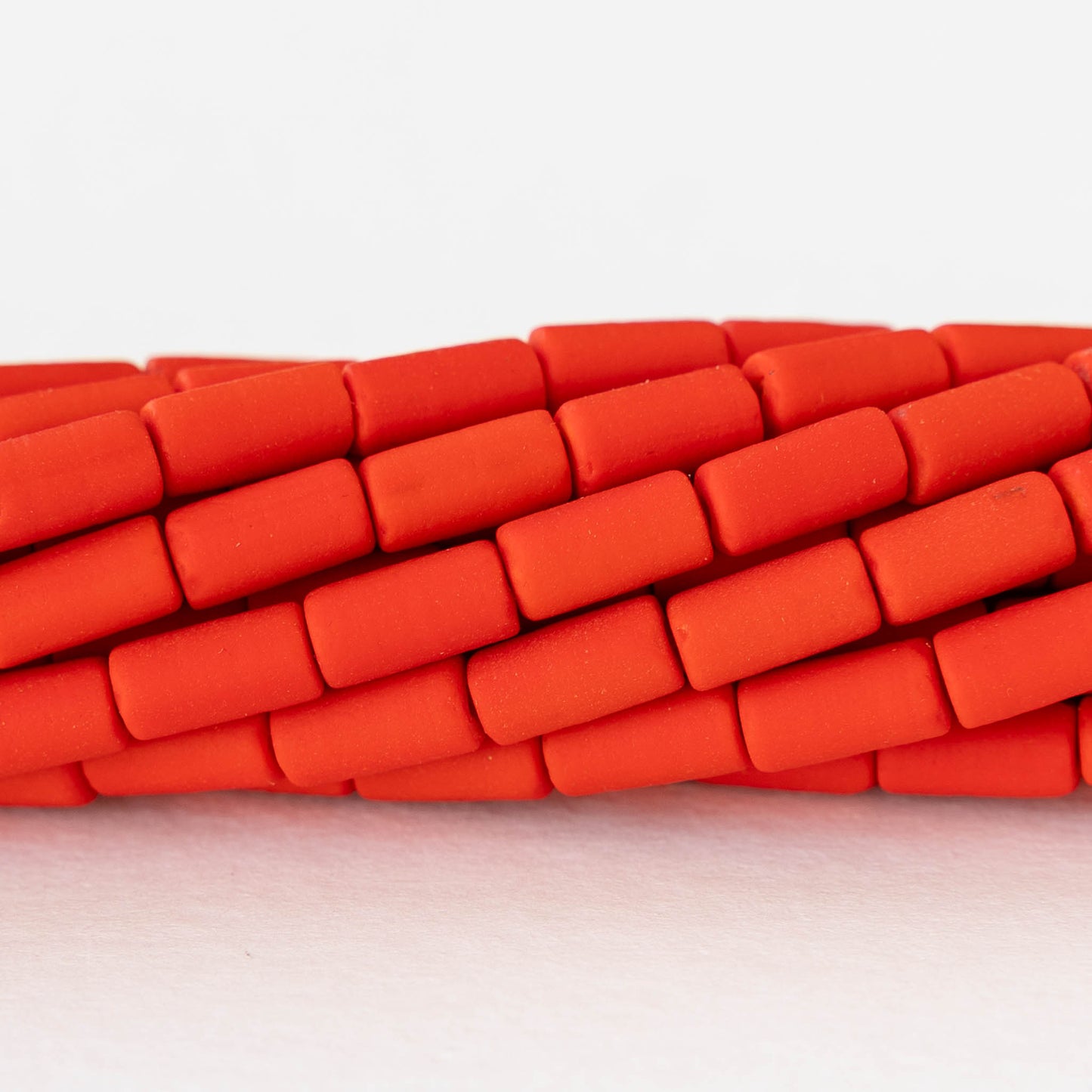 4x9mm Frosted Glass Tube Beads - Opaque Dark Orange - 48 Beads