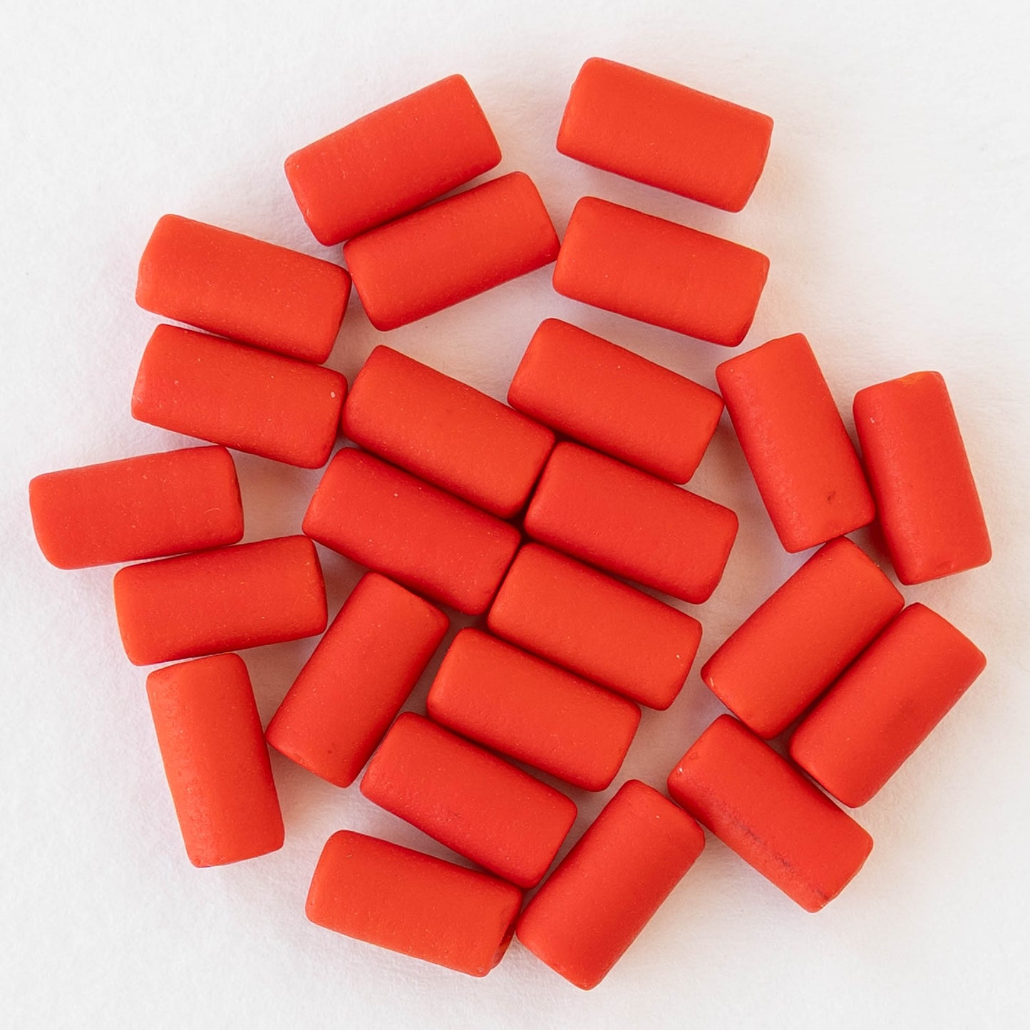 4x9mm Frosted Glass Tube Beads - Opaque Dark Orange - 48 Beads