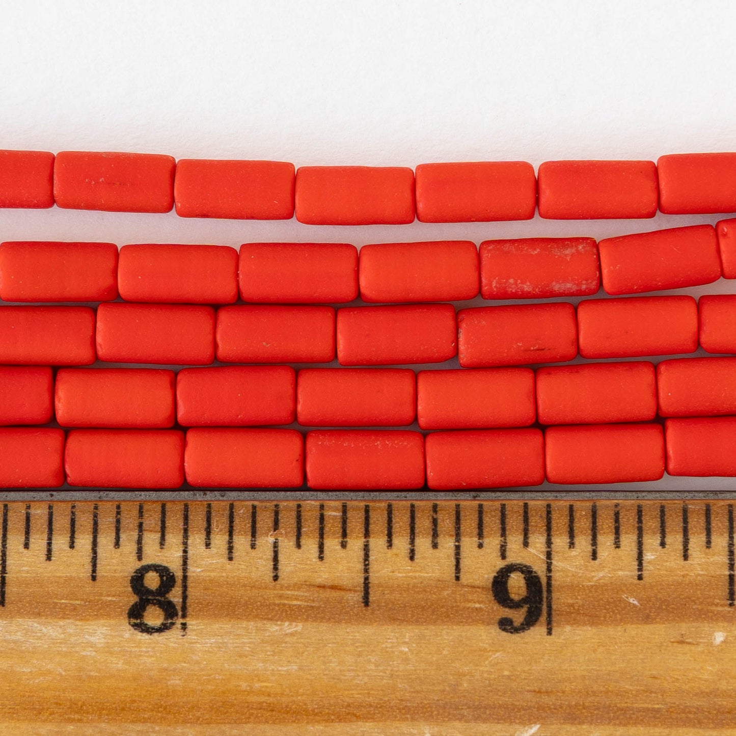 4x9mm Frosted Glass Tube Beads - Opaque Dark Orange - 48 Beads