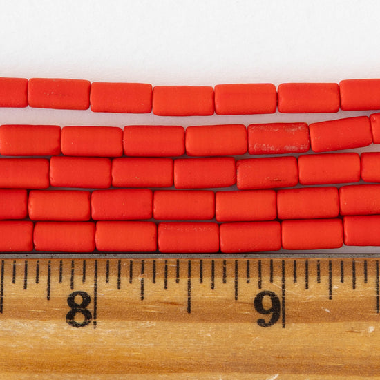 4x9mm Frosted Glass Tube Beads - Opaque Dark Orange - 48 Beads