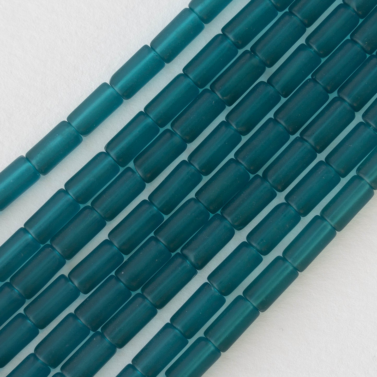 4x9mm Frosted Glass Tube Beads - Teal - 46 tubes