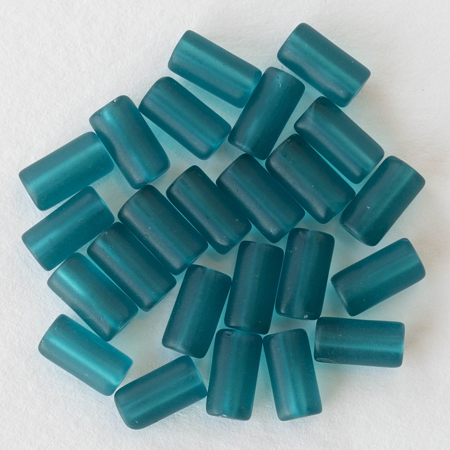 4x9mm Frosted Glass Tube Beads - Teal - 46 tubes