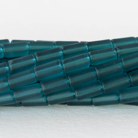 4x9mm Frosted Glass Tube Beads - Teal - 46 tubes