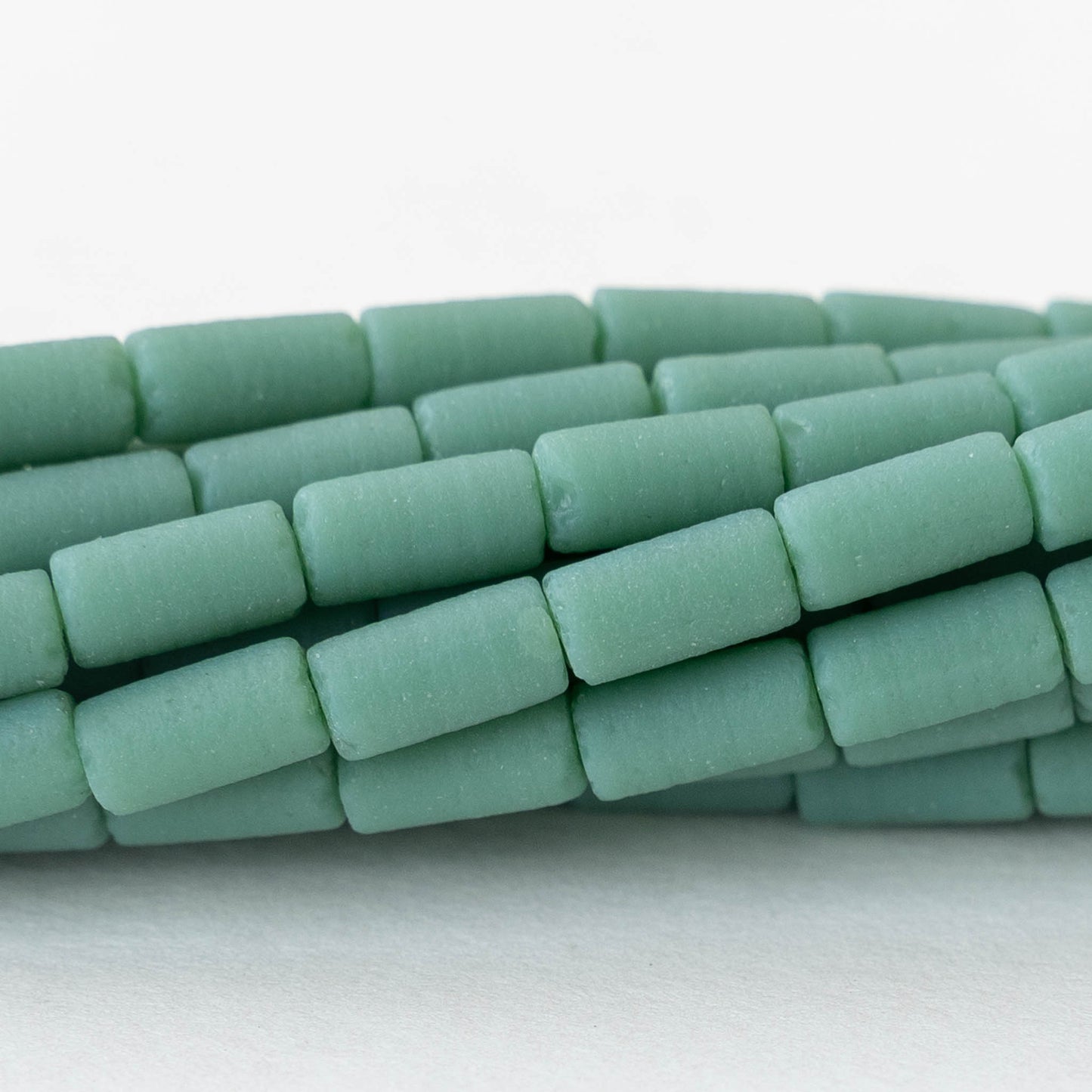4x9mm Frosted Glass Tube Beads - Opaque Seafoam - 48 Beads