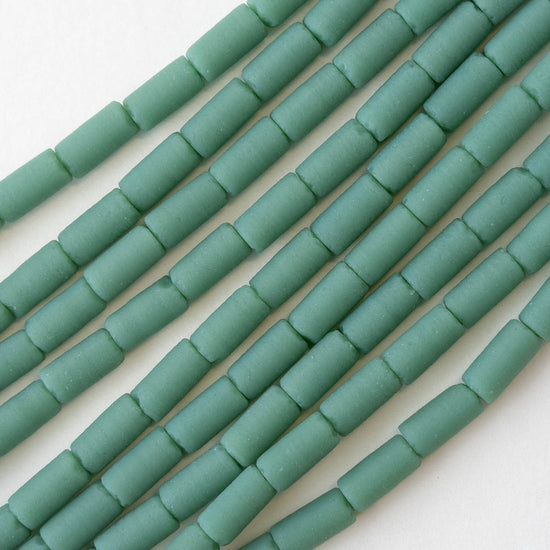 Load image into Gallery viewer, 4x9mm Frosted Glass Tube Beads - Opaque Seafoam - 48 Beads
