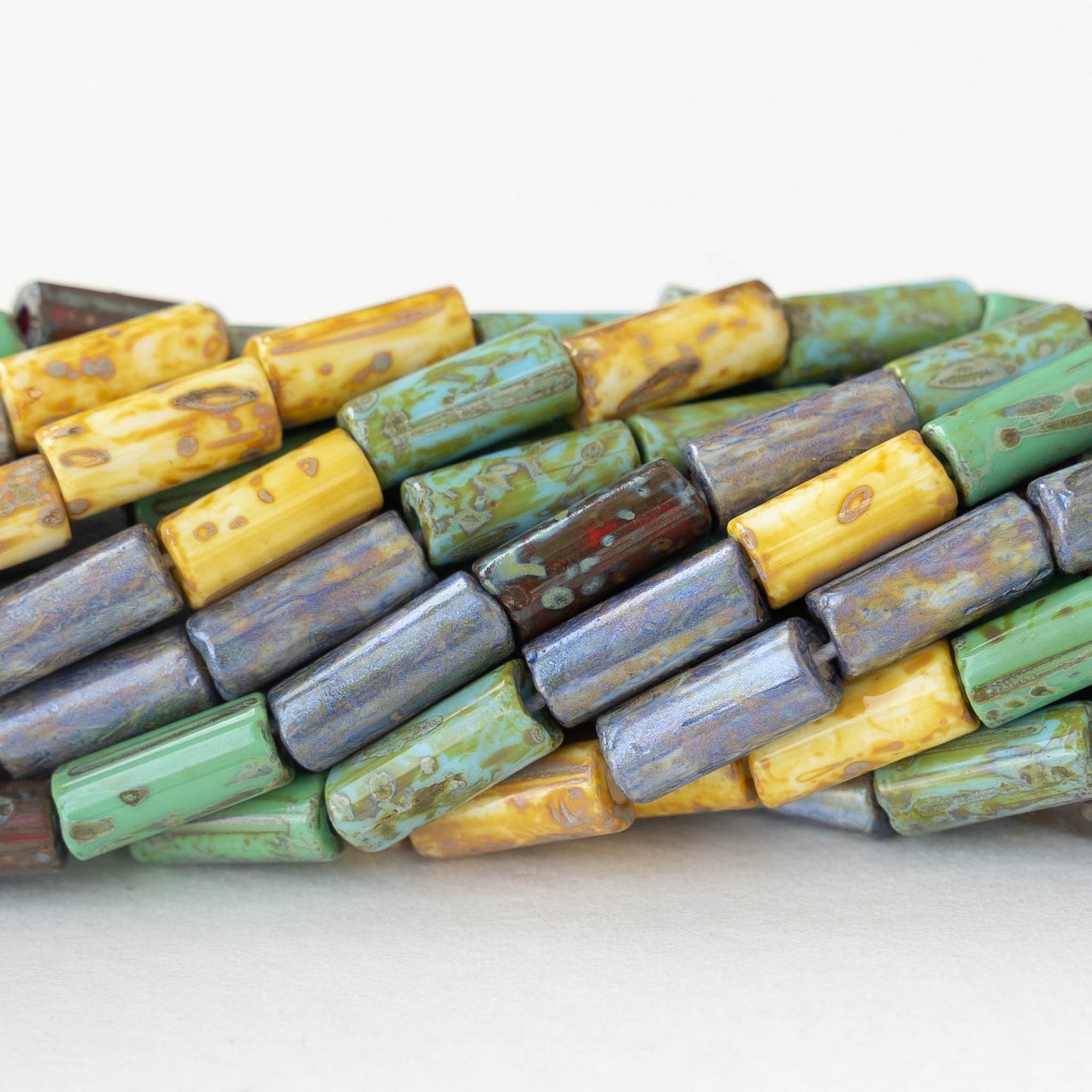 9x4mm Glass Tube Beads - Picasso Color Mix - 20 Inches