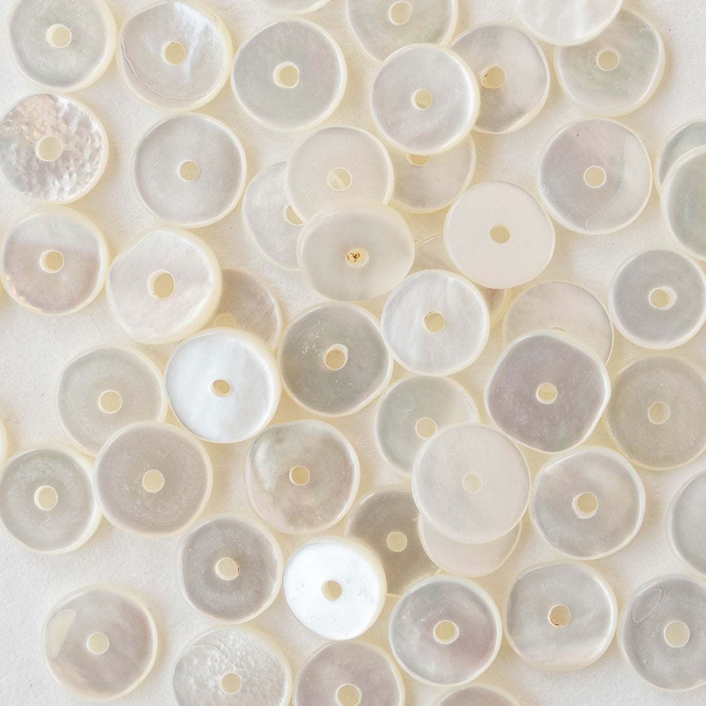 7mm Mother of Pearl Disk Beads - White - 4 Inches