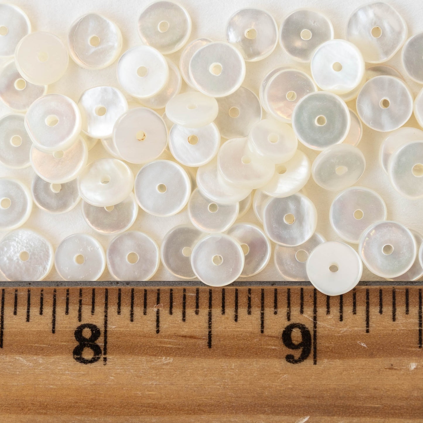 7mm Mother of Pearl Disk Beads - White - Choose Amount