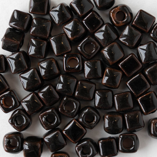 5.5mm Glazed Ceramic Cube Beads - Black - 10 or 30 beads