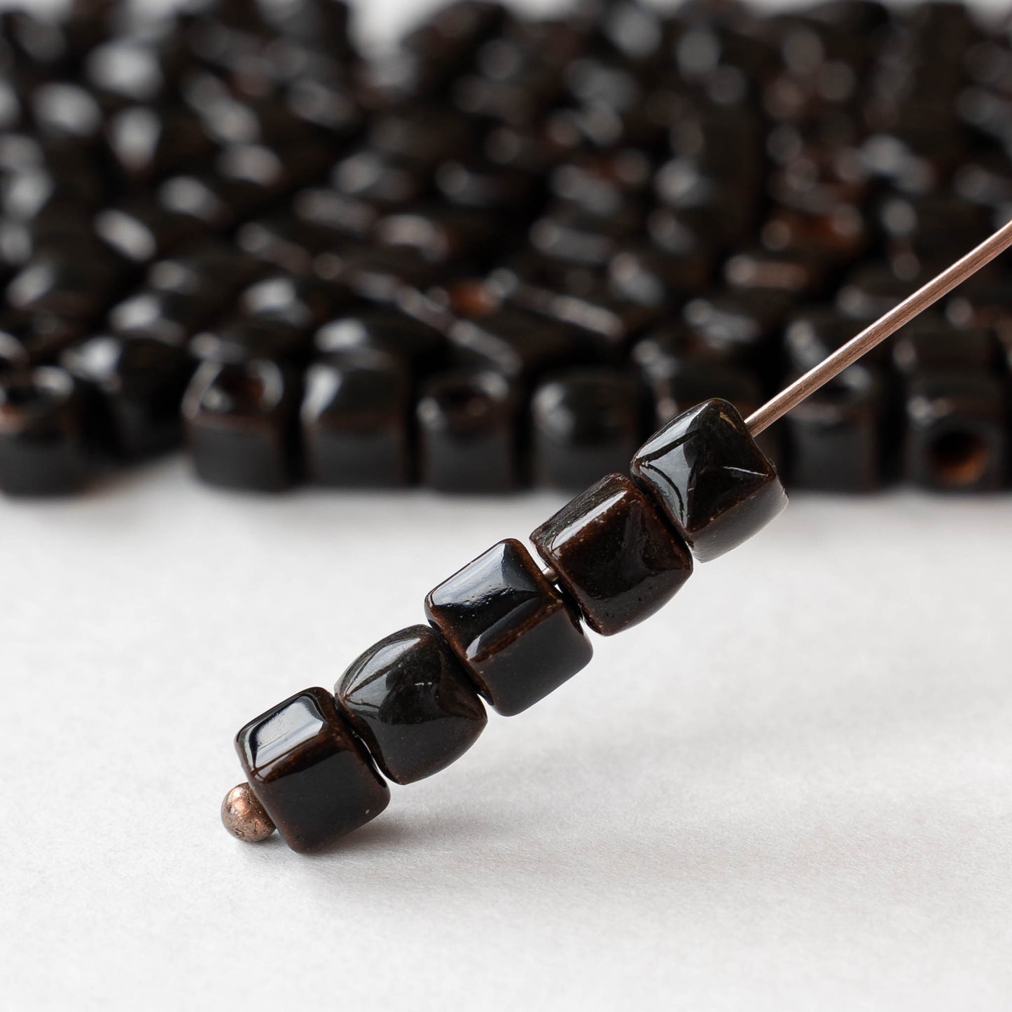 5.5mm Glazed Ceramic Cube Beads - Black - 10 or 30 beads