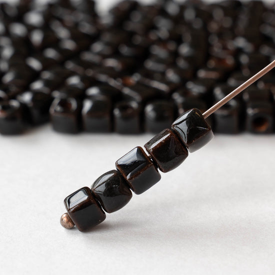 5.5mm Glazed Ceramic Cube Beads - Black - 10 or 30 beads