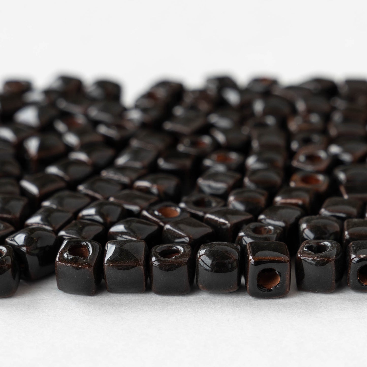 5.5mm Glazed Ceramic Cube Beads - Black - 10 or 30 beads