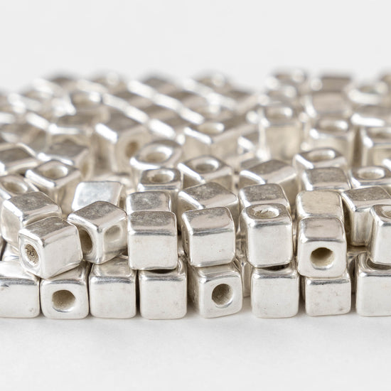 5.5mm Silver Coated Ceramic  Cube Beads - Silver - 10 or 30