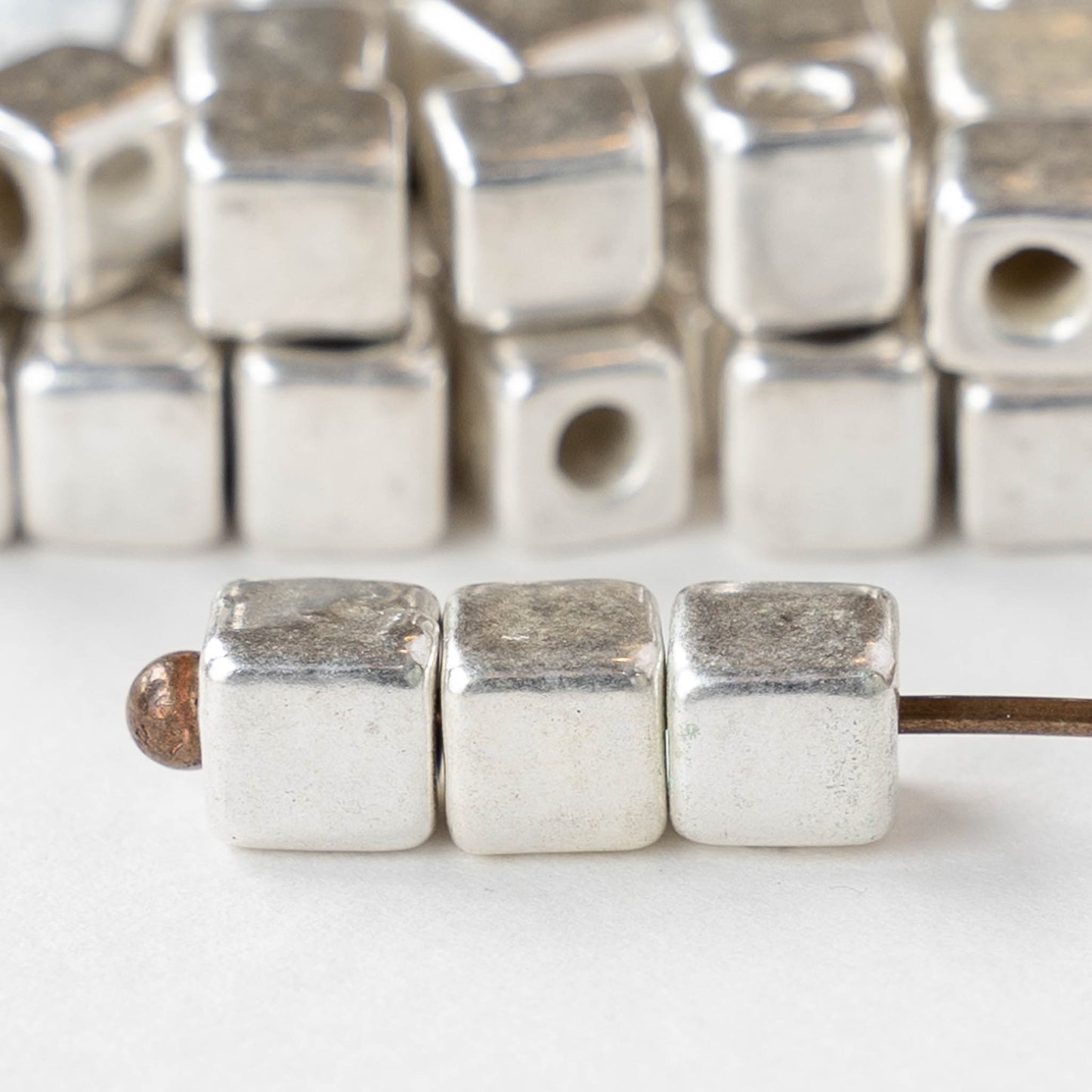 5.5mm Silver Coated Ceramic  Cube Beads - Silver - 10 or 30