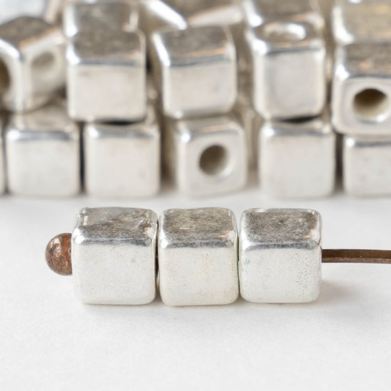 5.5mm Silver Coated Ceramic  Cube Beads - Silver - 10 or 30