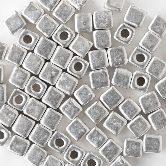 5.5mm Silver Coated Ceramic  Cube Beads - Silver - 10 or 30