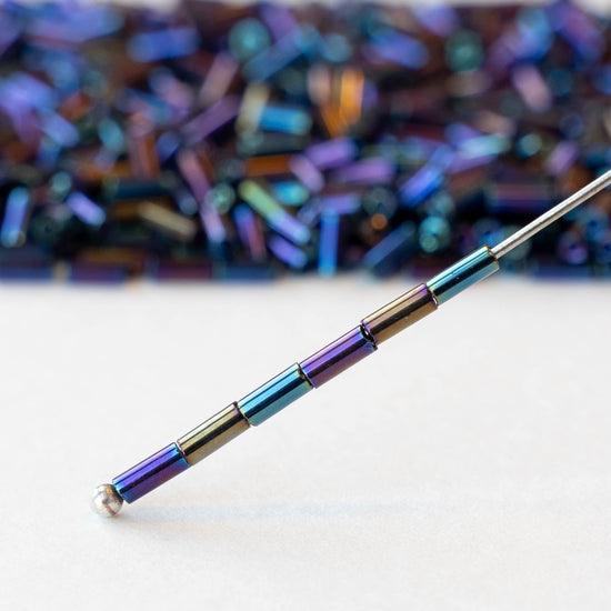 5mm Glass Bugle Beads - Purple Iris - 20 grams