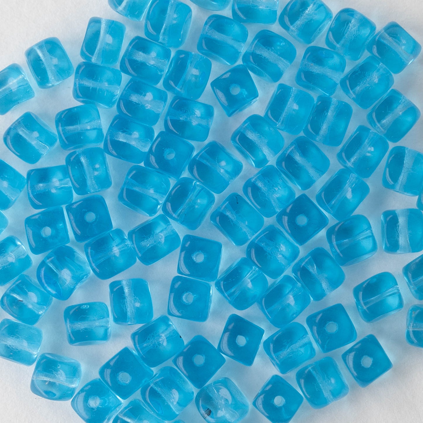 5mm Glass Cube Beads - Aqua - 100 beads