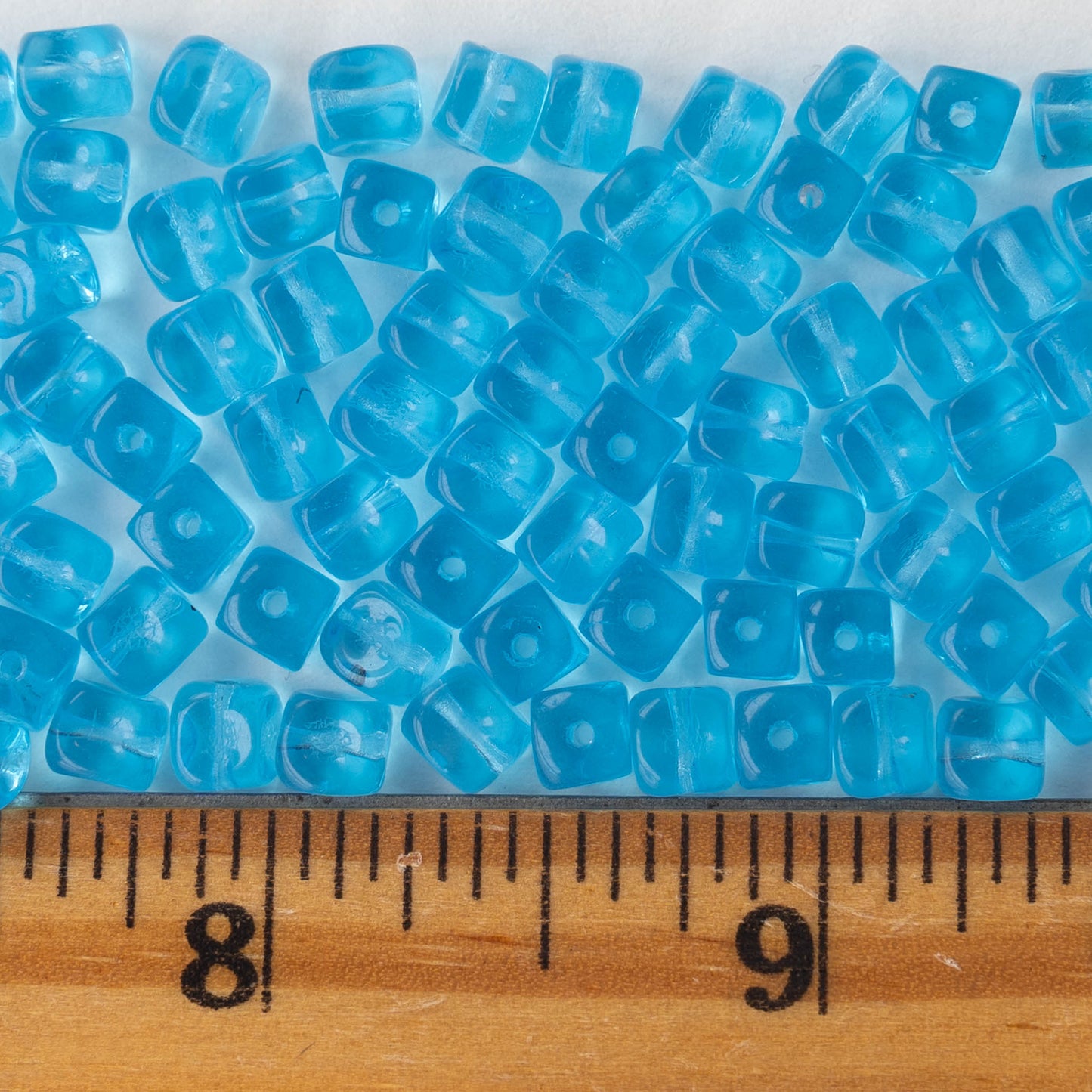 5x7mm Glass Cube Beads - Transparent Aqua - 50 beads
