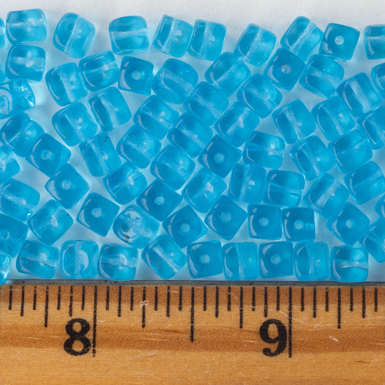 5x7mm Glass Cube Beads - Transparent Aqua - 50 beads