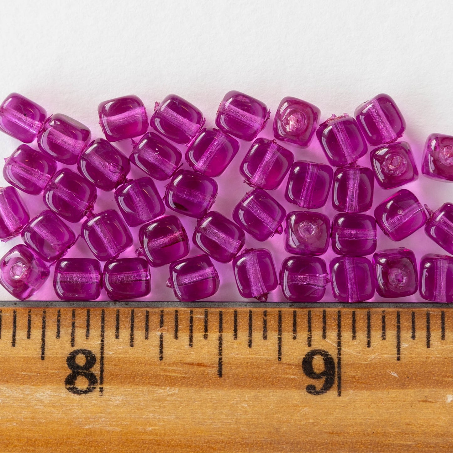 5mm Glass Cube Beads - Bright Purple - 50 beads