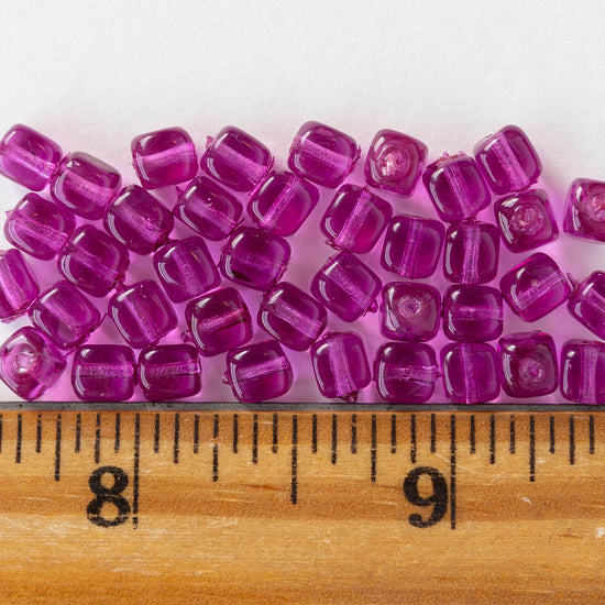5mm Glass Cube Beads - Bright Purple - 50 beads