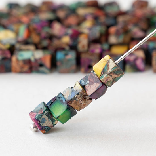 5mm Impression Jasper Cube Beads - Multicolor - 50 beads