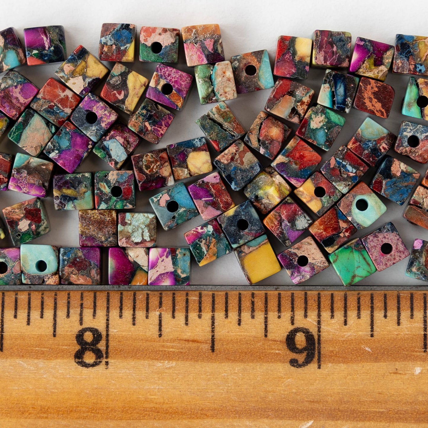 5mm Impression Jasper Cube Beads - Multicolor - 50 beads