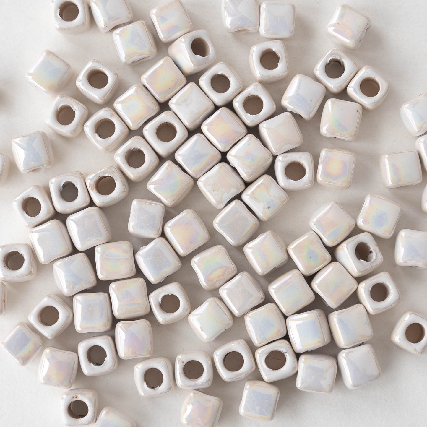 Load image into Gallery viewer, 5.5mm Ceramic Cube Beads - Iridescent Ivory Opal Luster - 10 or 30 beads
