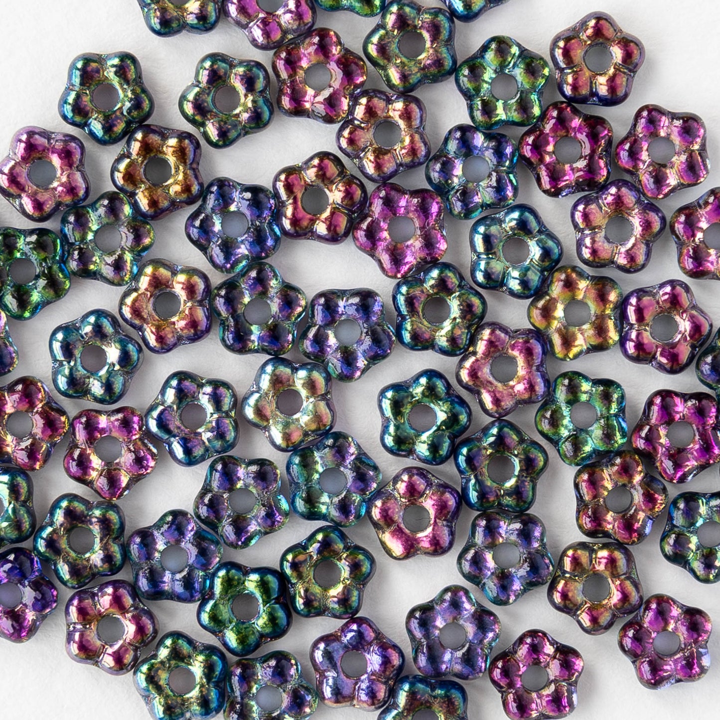 5mm Glass Flower Beads - Crystal Magic Blue - 25 Beads