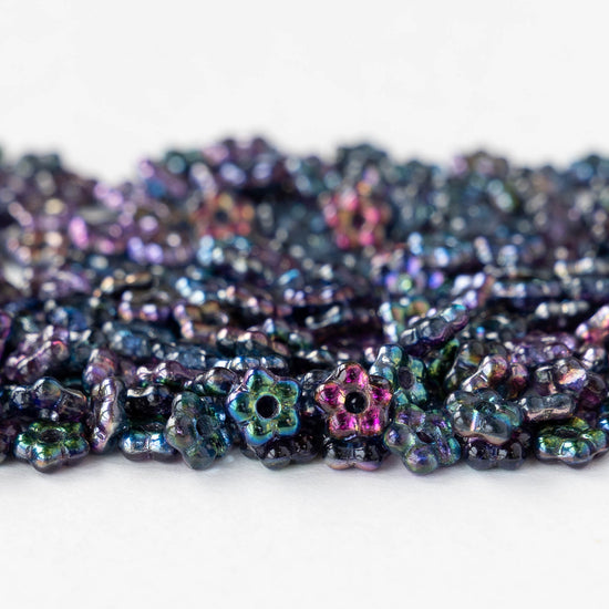 5mm Glass Flower Beads - Crystal Magic Blue - 25 Beads