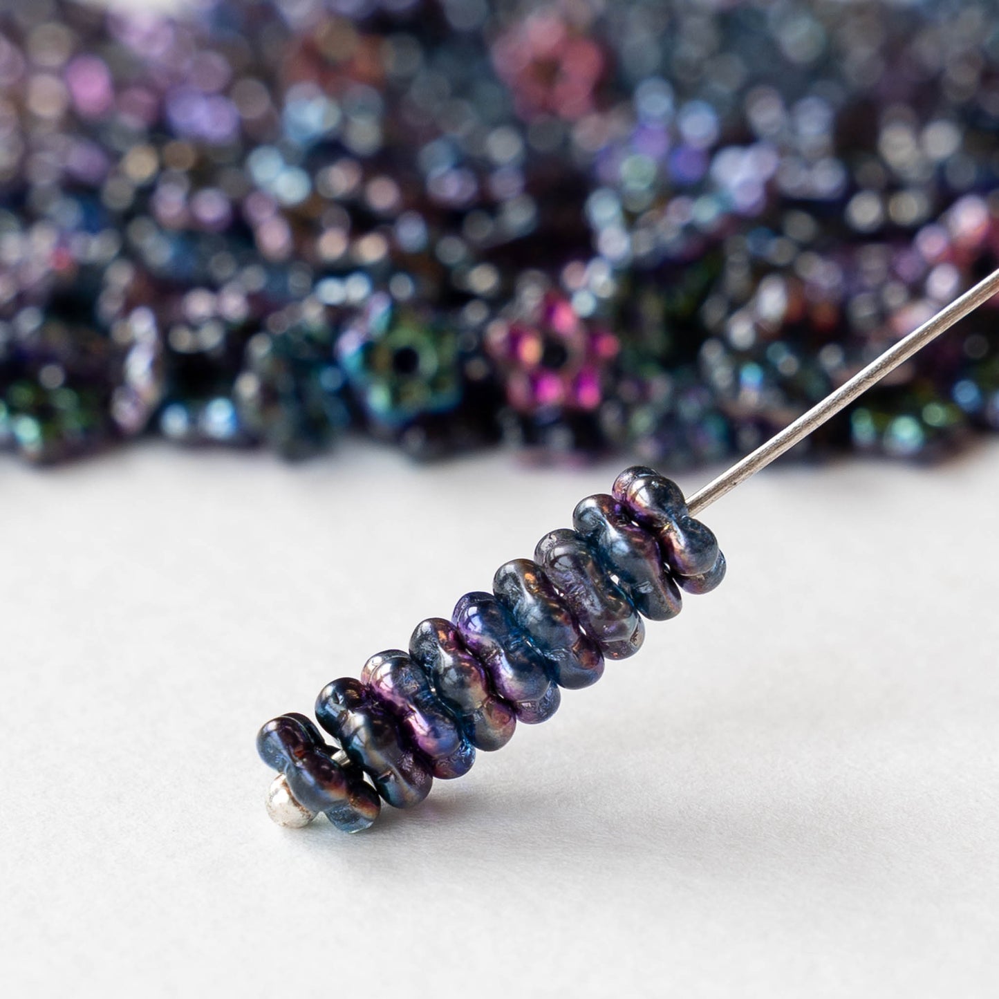 5mm Glass Flower Beads - Crystal Magic Blue - 25 Beads