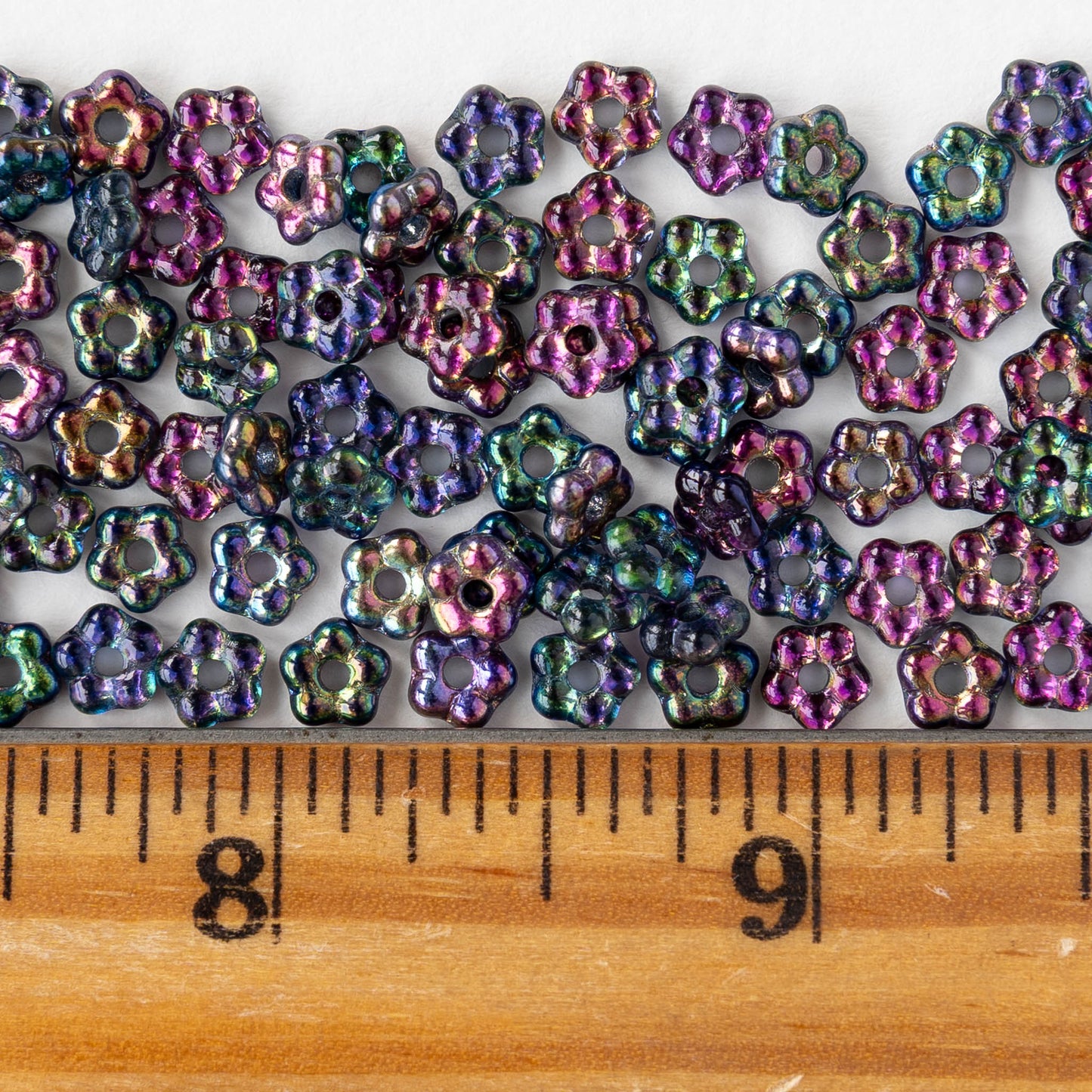 5mm Glass Flower Beads - Crystal Magic Blue - 25 Beads