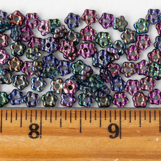 5mm Glass Flower Beads - Crystal Magic Blue - 25 Beads