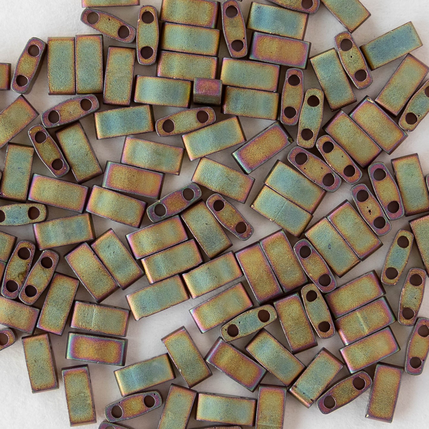 5mm Half Tila Beads - Metallic Khaki Iris Matte - 2.5 grams