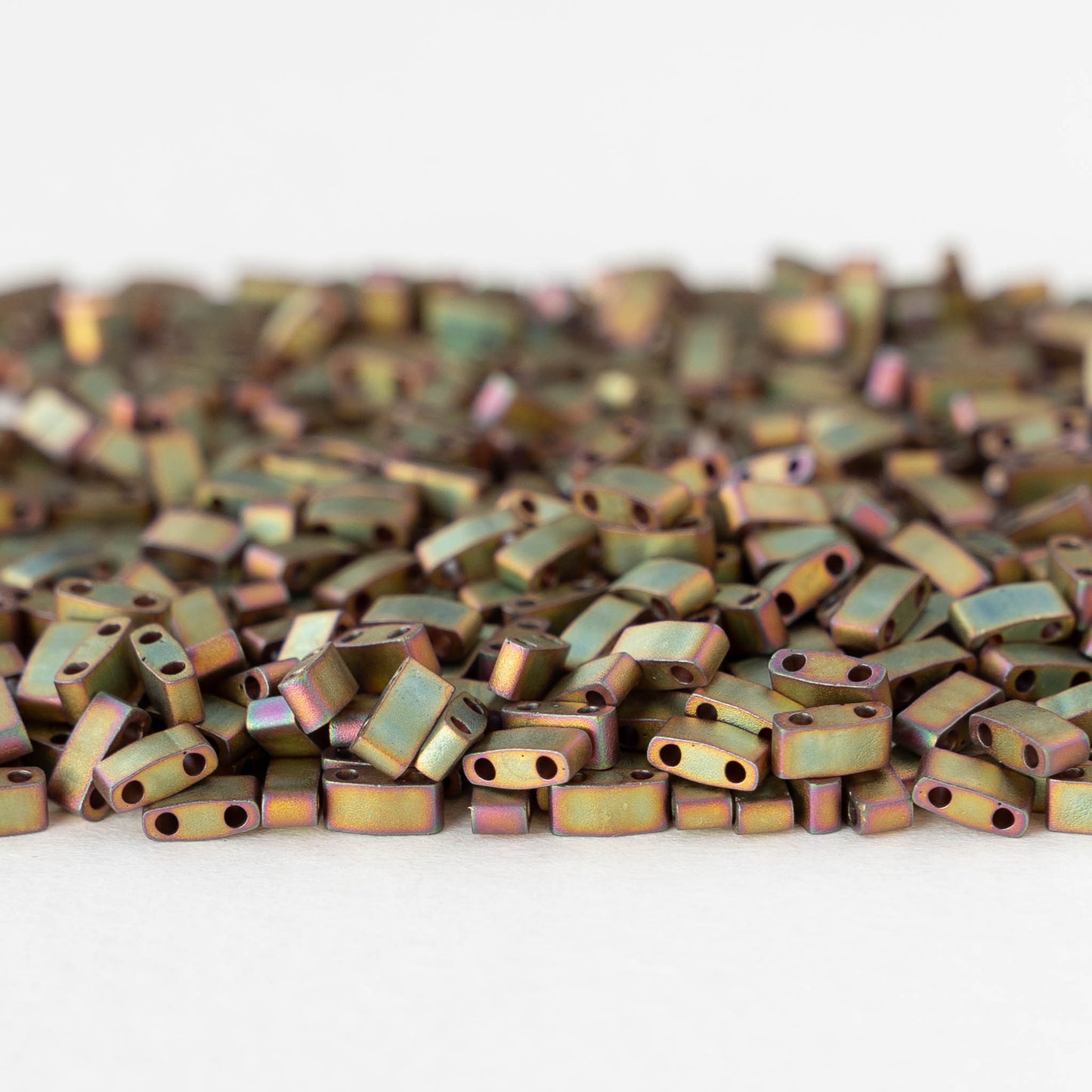 5mm Half Tila Beads - Metallic Khaki Iris Matte - 2.5 grams