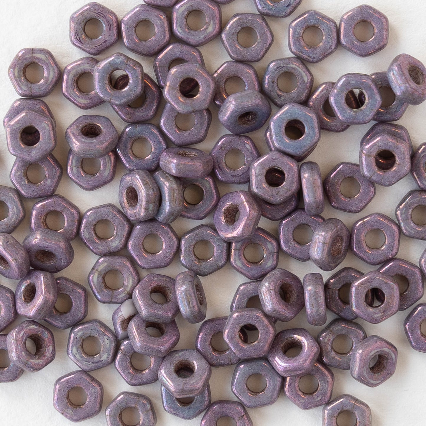 5mm Hexagon Disk - Opaque Purple Luster - 50 beads