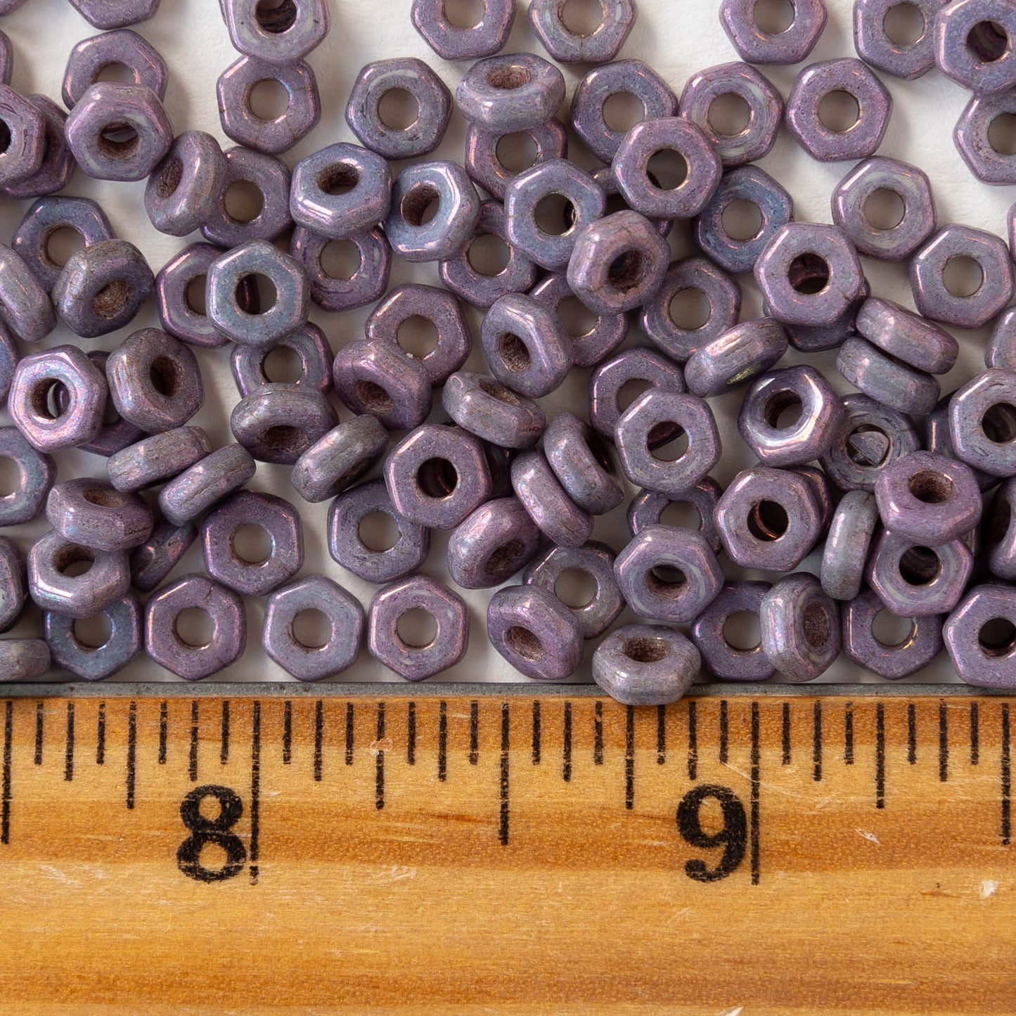 5mm Hexagon Disk - Opaque Purple Luster - 50 beads