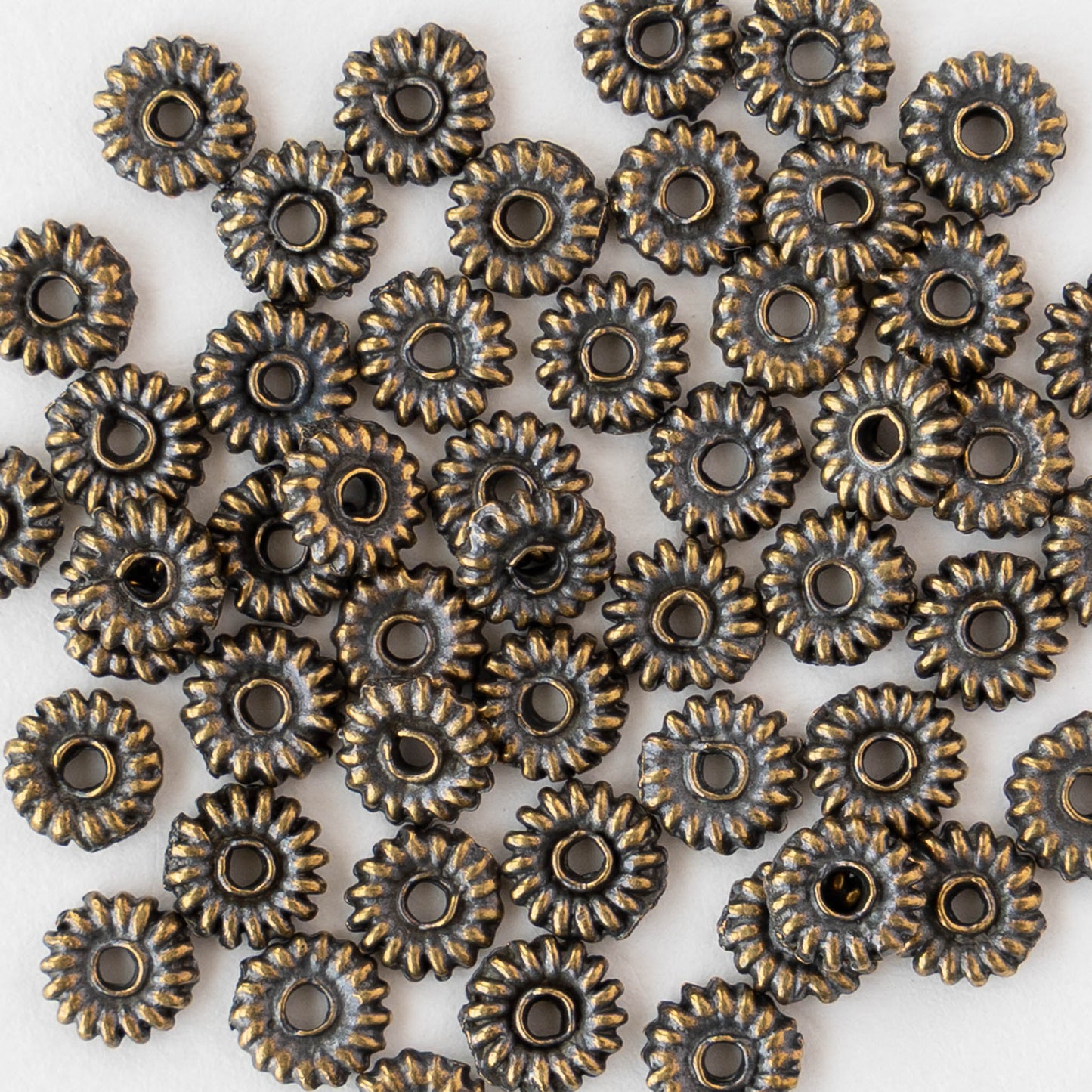 5mm Mykonos Coil Spacer Beads - Antique Brass - 10 or 20 beads