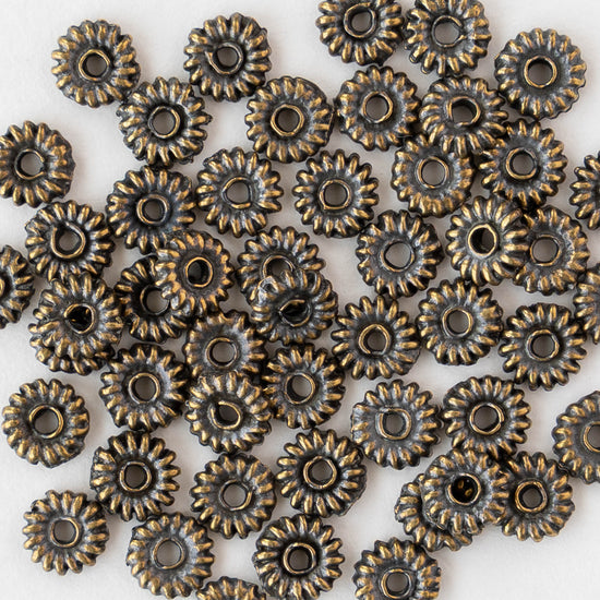 5mm Mykonos Coil Spacer Beads - Antique Brass - 10 or 20 beads