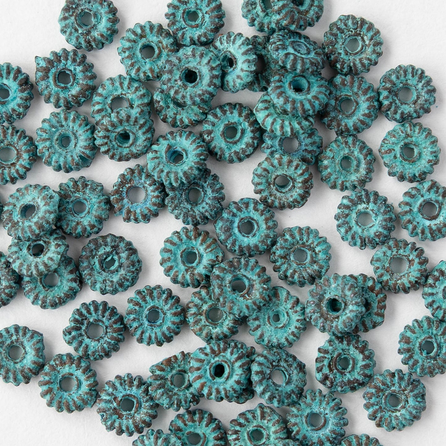 5mm Mykonos Coil Spacer Beads - Green Patina - 10 or 20 beads